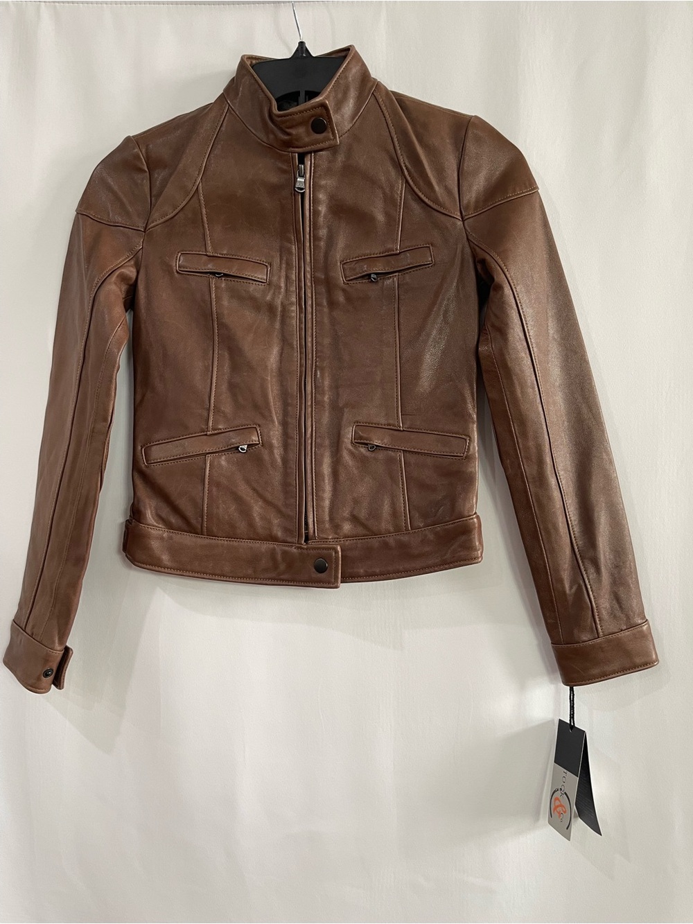 Robert Comstock & Co Brown Genuine Leather Moto Biker Jacket Women's size 2
